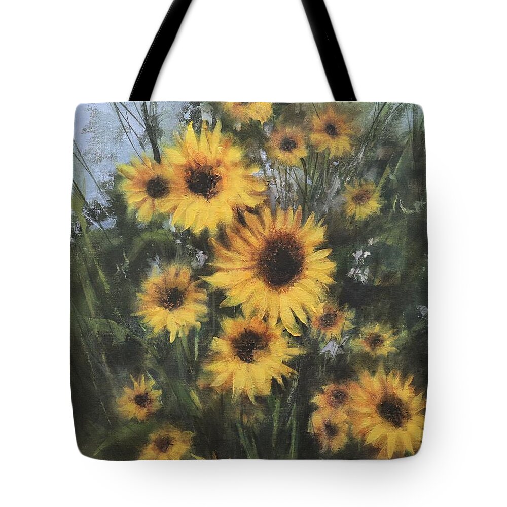 Sunflower Tote Bag featuring the painting Sunflower Proposal by Tom Shropshire