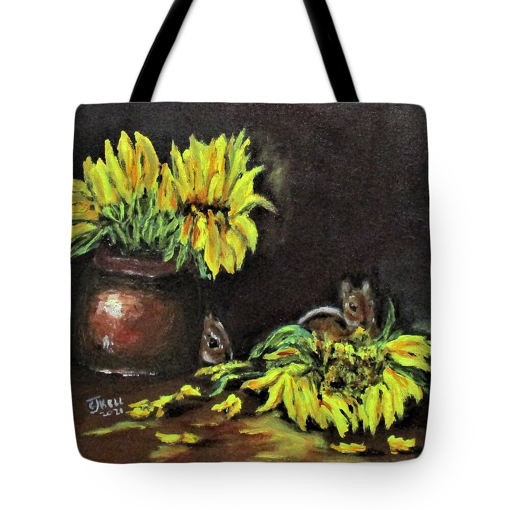 Flowers Tote Bag featuring the painting Sunflower Thieves by Clyde J Kell