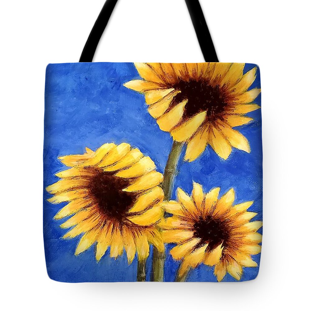 Yellow Tote Bag featuring the painting Sunflowers by Barbara J Blaisdell