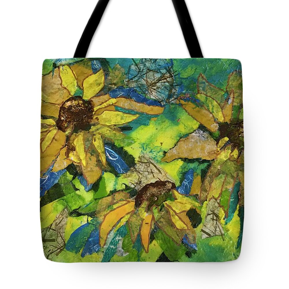 Sunflowers Tote Bag featuring the painting Sunflowers by the Sea by Elaine Elliott