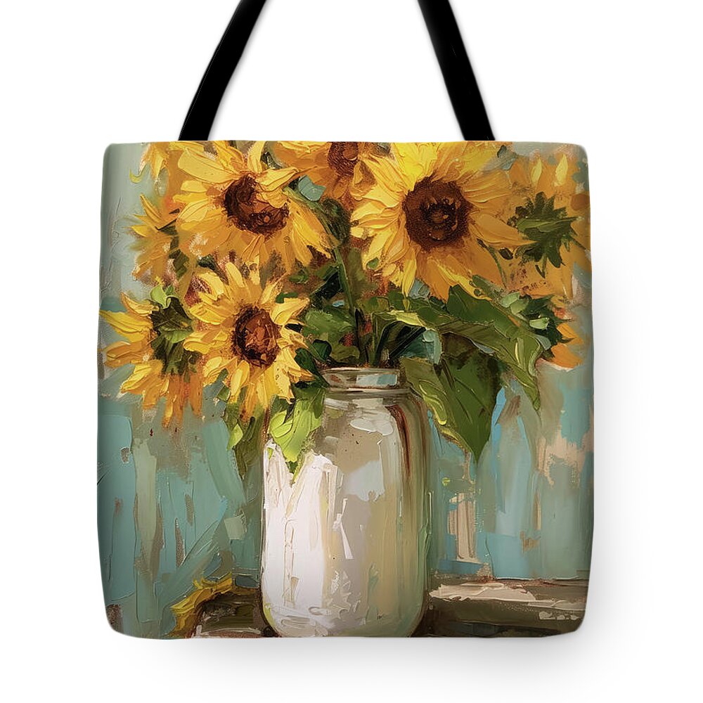 Sunflowers Tote Bag featuring the painting Sunflowers In A Jar by Tina LeCour