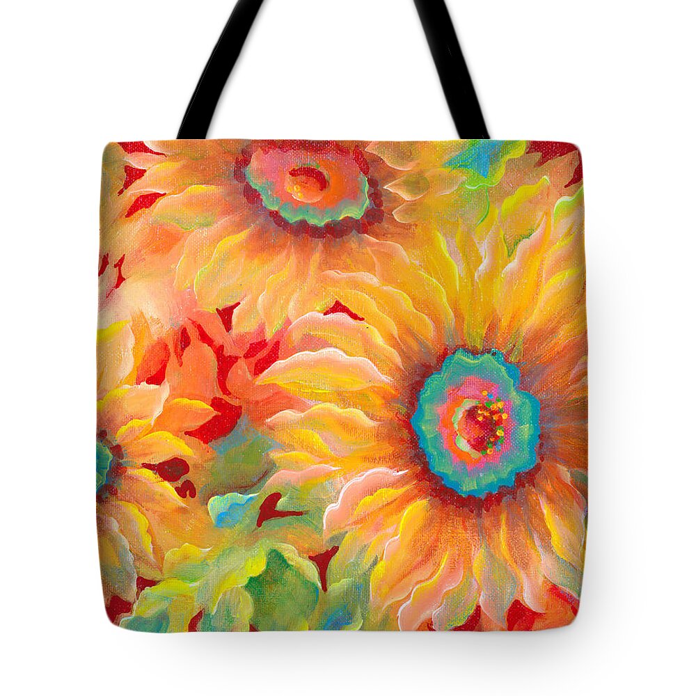 Acrylic Painting Tote Bag featuring the painting Sunflowers on Red by Ann Nicholson
