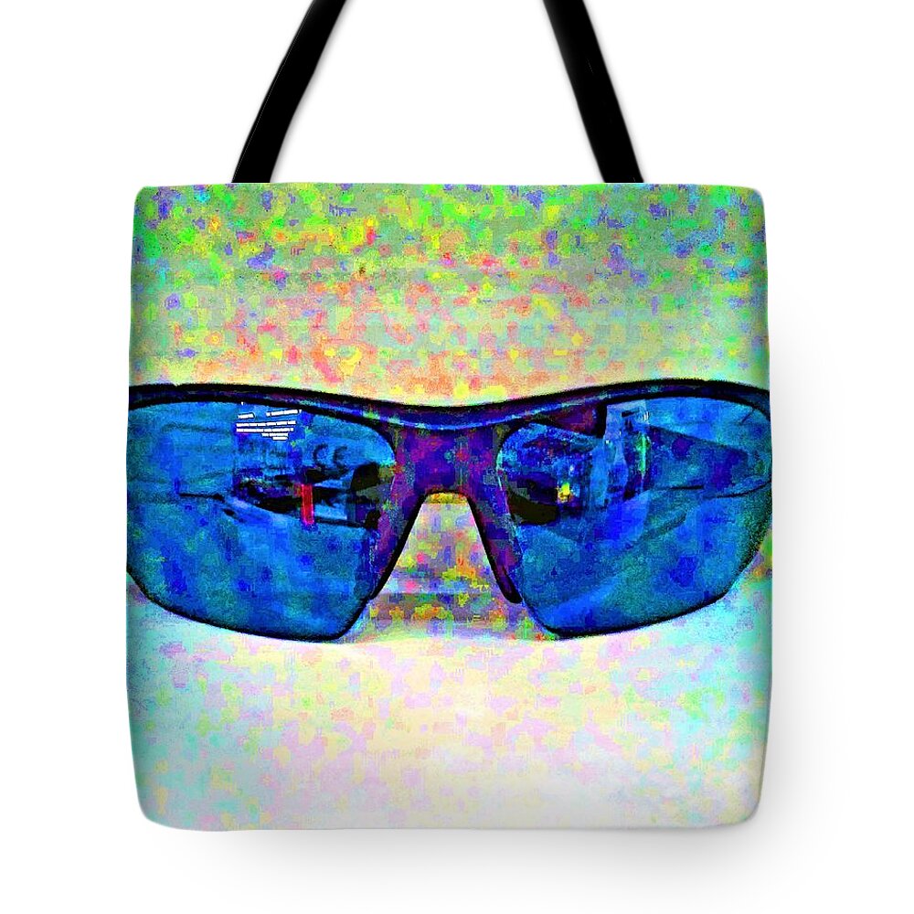Glasses Tote Bag featuring the photograph Sunglasses Solarized by Andrew Lawrence