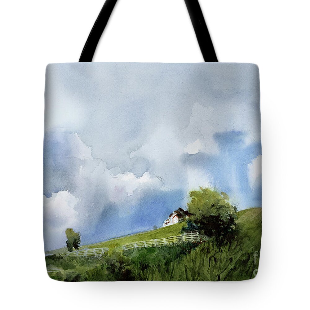 Mountainscape Tote Bag featuring the painting Sunkissed Mountain by Lois Blasberg