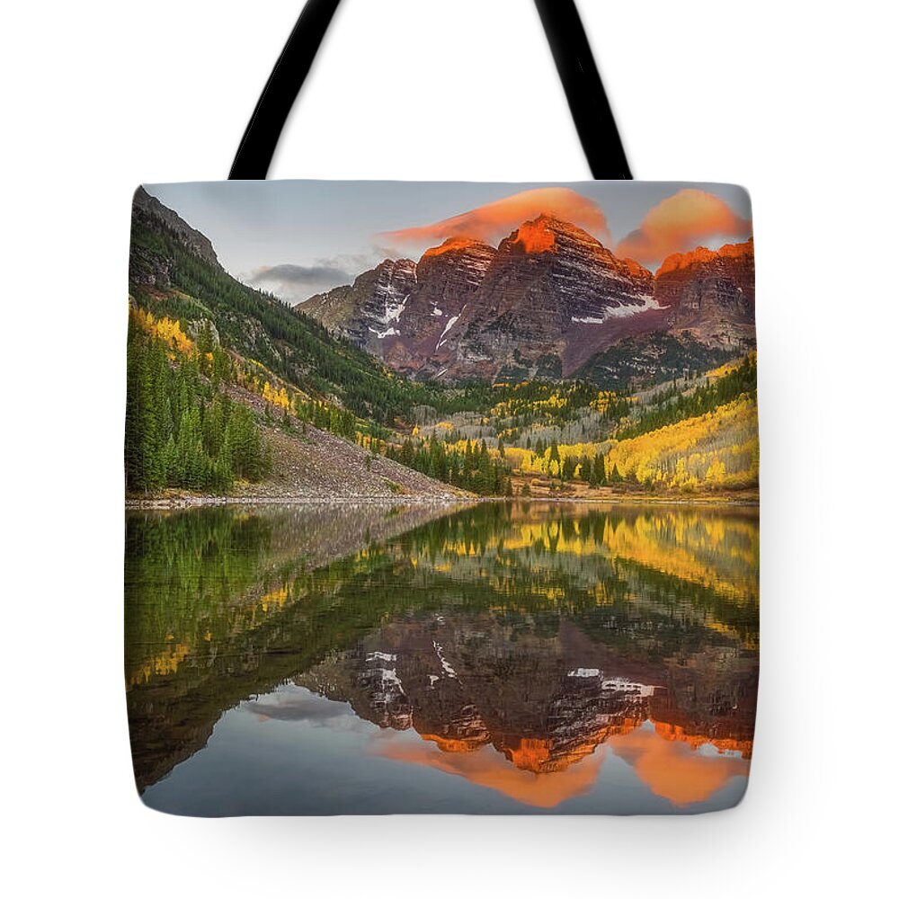 Mountains Tote Bag featuring the photograph Sunkissed Peaks by Darren White