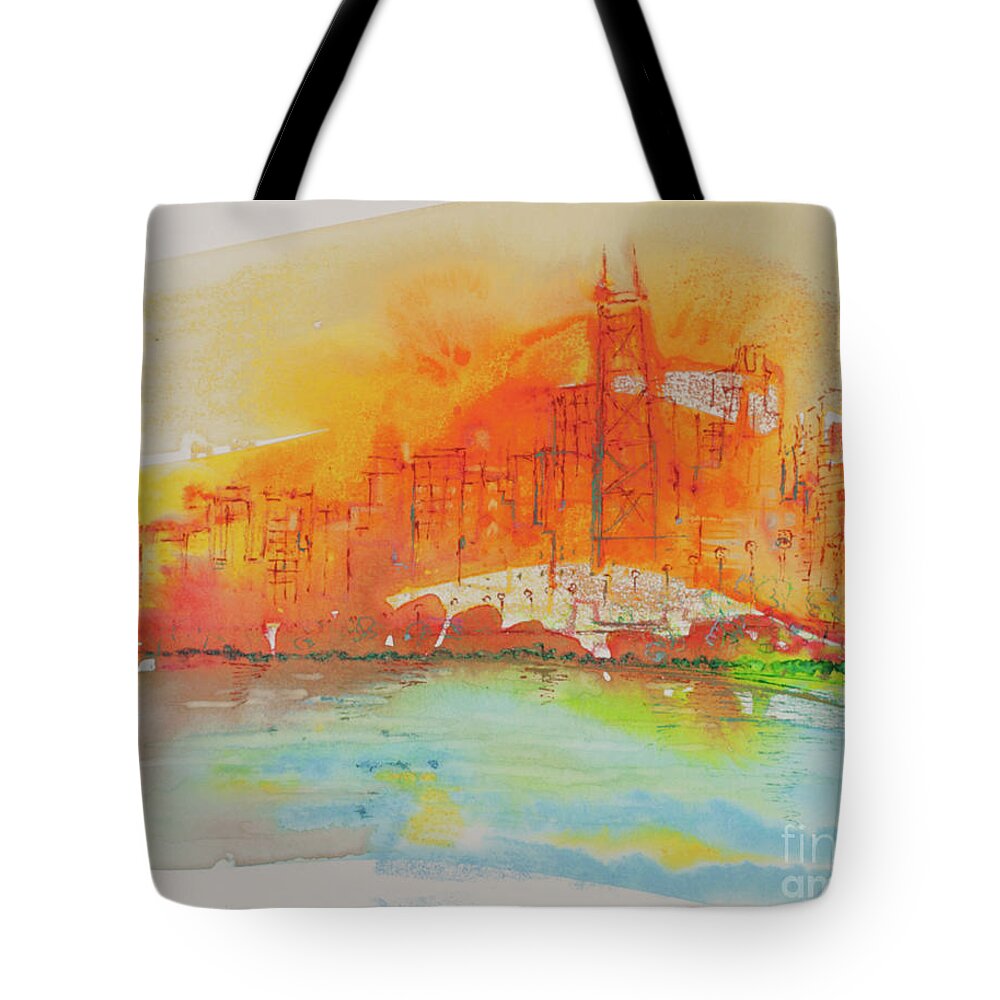Sunny Day In Chicago Tote Bag featuring the painting Sunny Day in Chicago by Cherie Salerno