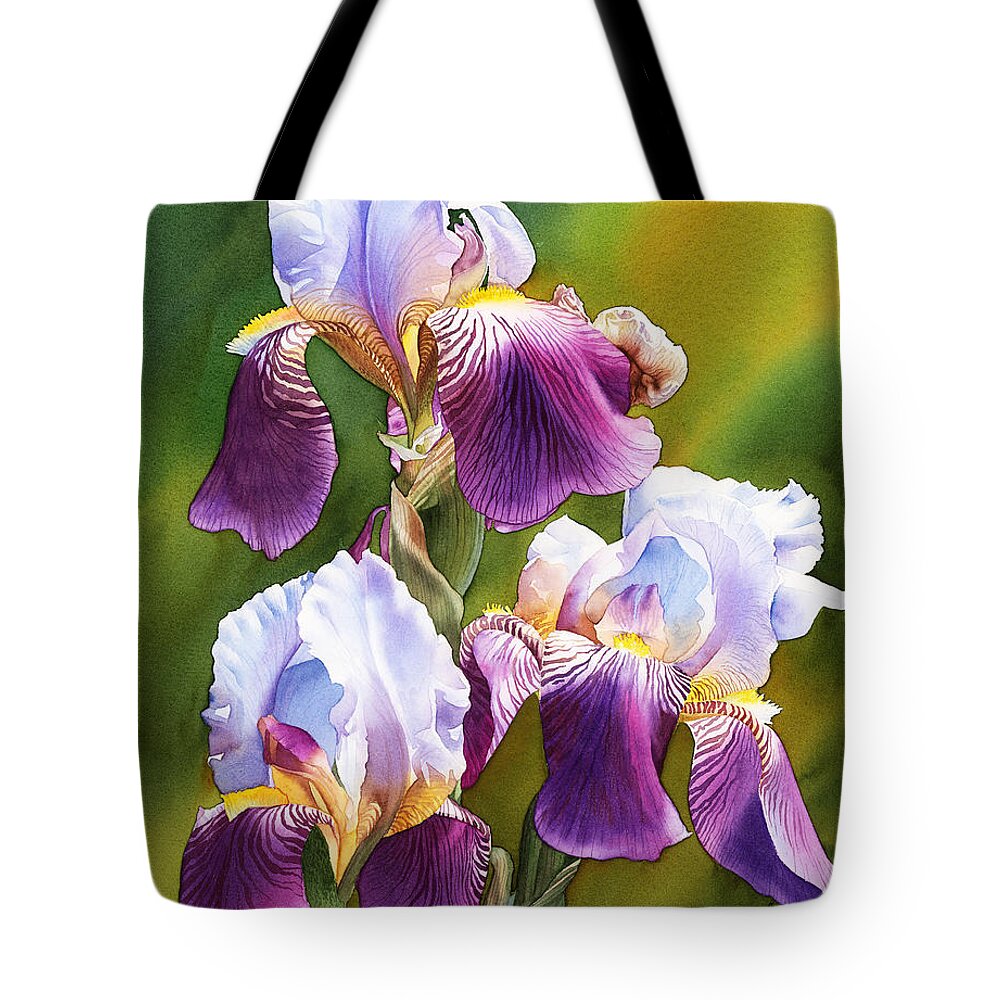 Iris Tote Bag featuring the painting Sunny Irises by Espero Art