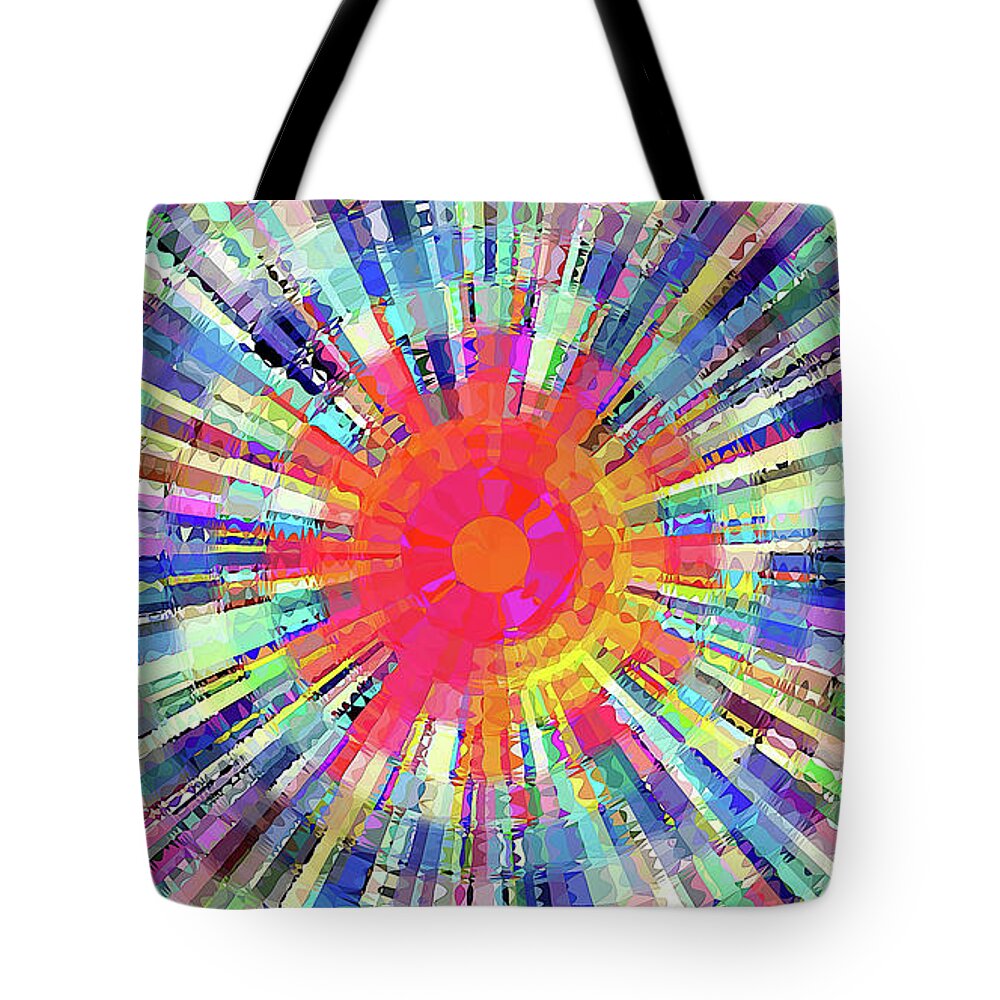 Sun Tote Bag featuring the digital art Sunplosion Crystals by David Manlove
