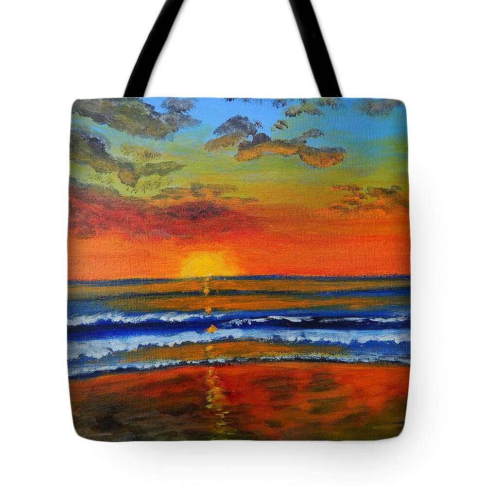Beach Tote Bag featuring the painting Sunrise #713 by Mike Kling
