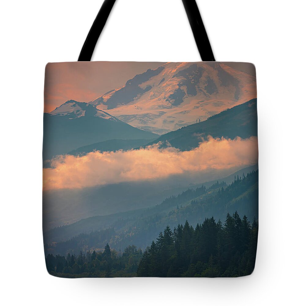 American Tote Bag featuring the photograph Sunrise at Mount Baker by Henk Meijer Photography