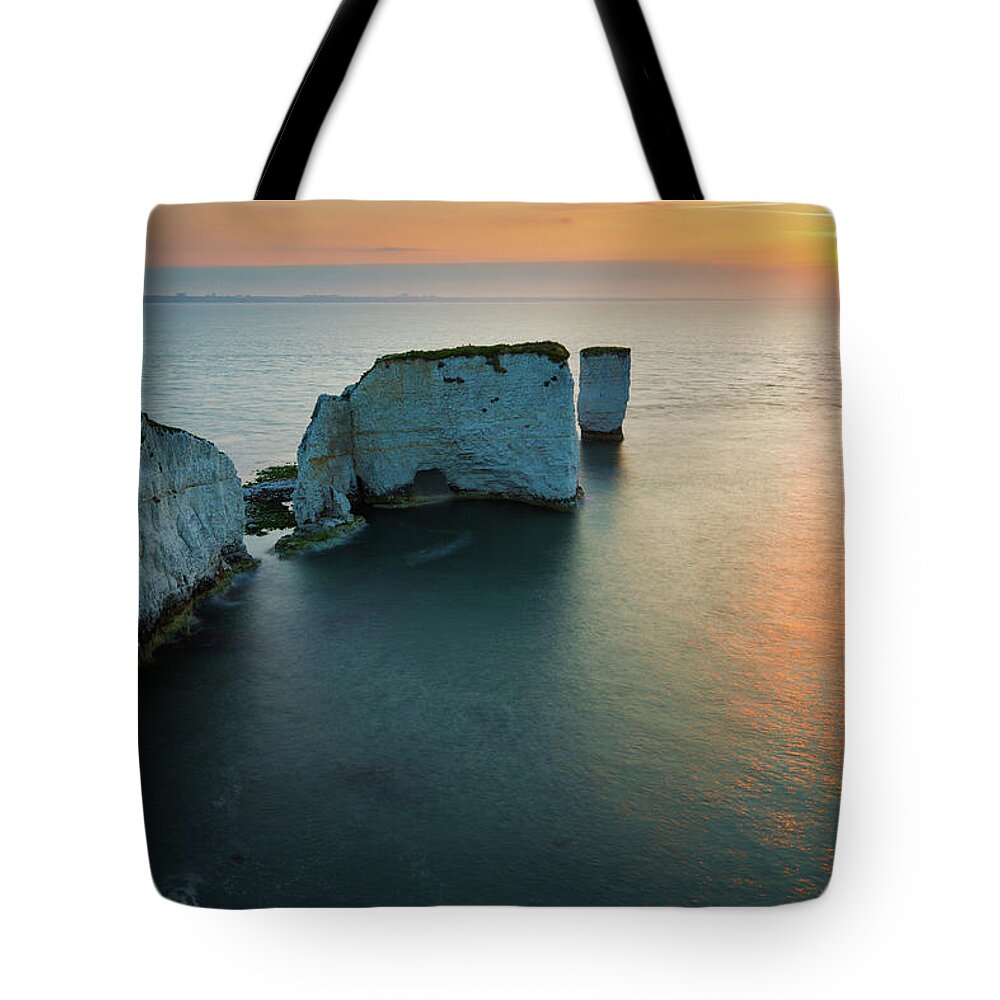 Old Tote Bag featuring the photograph Sunrise at Old Harry by Ian Middleton