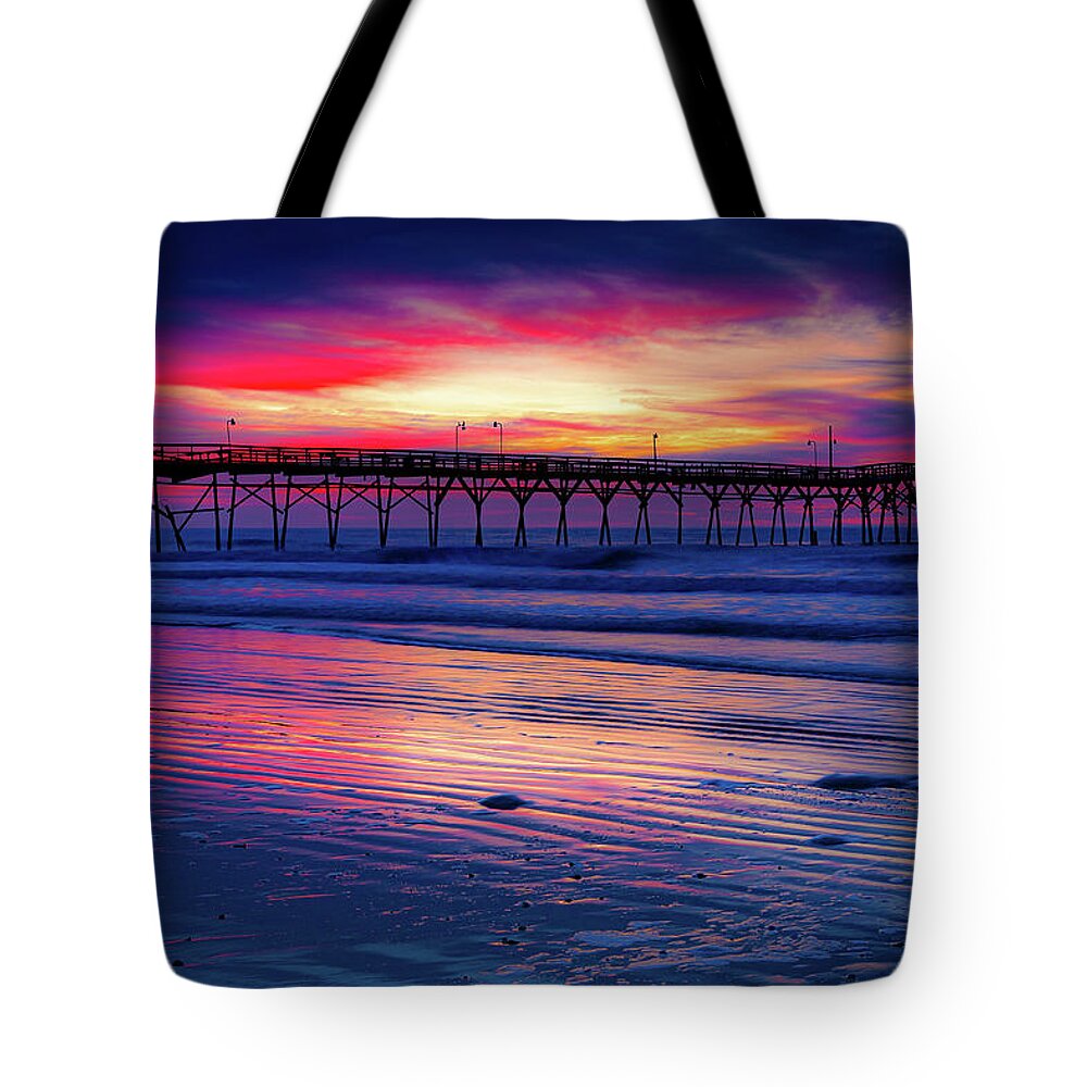 North Carolina Tote Bag featuring the photograph Sunrise at Sunset Beach Horizontal by Dan Carmichael