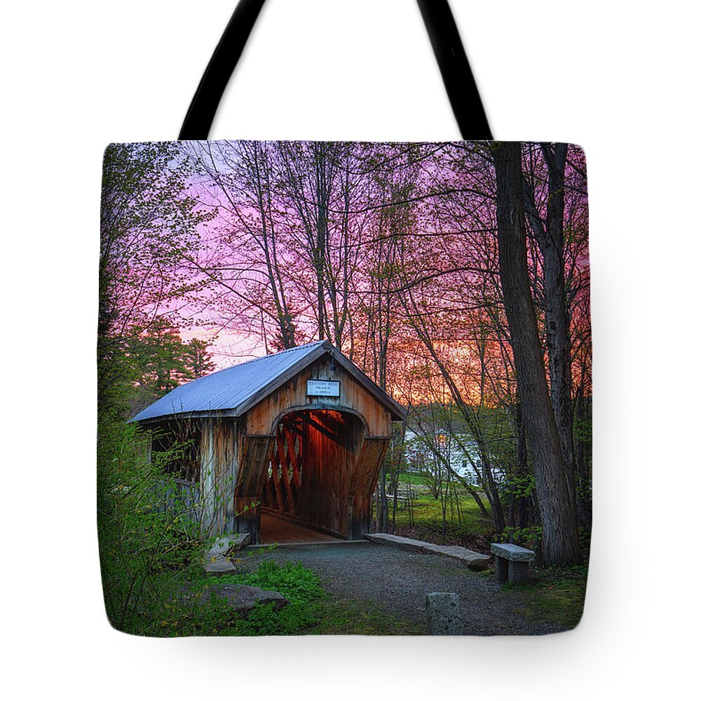 Covered Bridge Tote Bag featuring the photograph Sunrise at Tannery Hill Covered Bridge by Robert Clifford