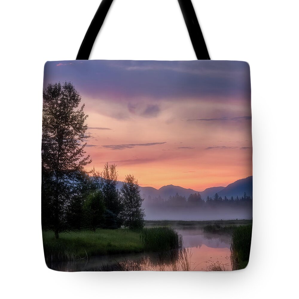 Lakes Tote Bag featuring the photograph Sunrise at Whitefish Montana #1 by Jack Bell