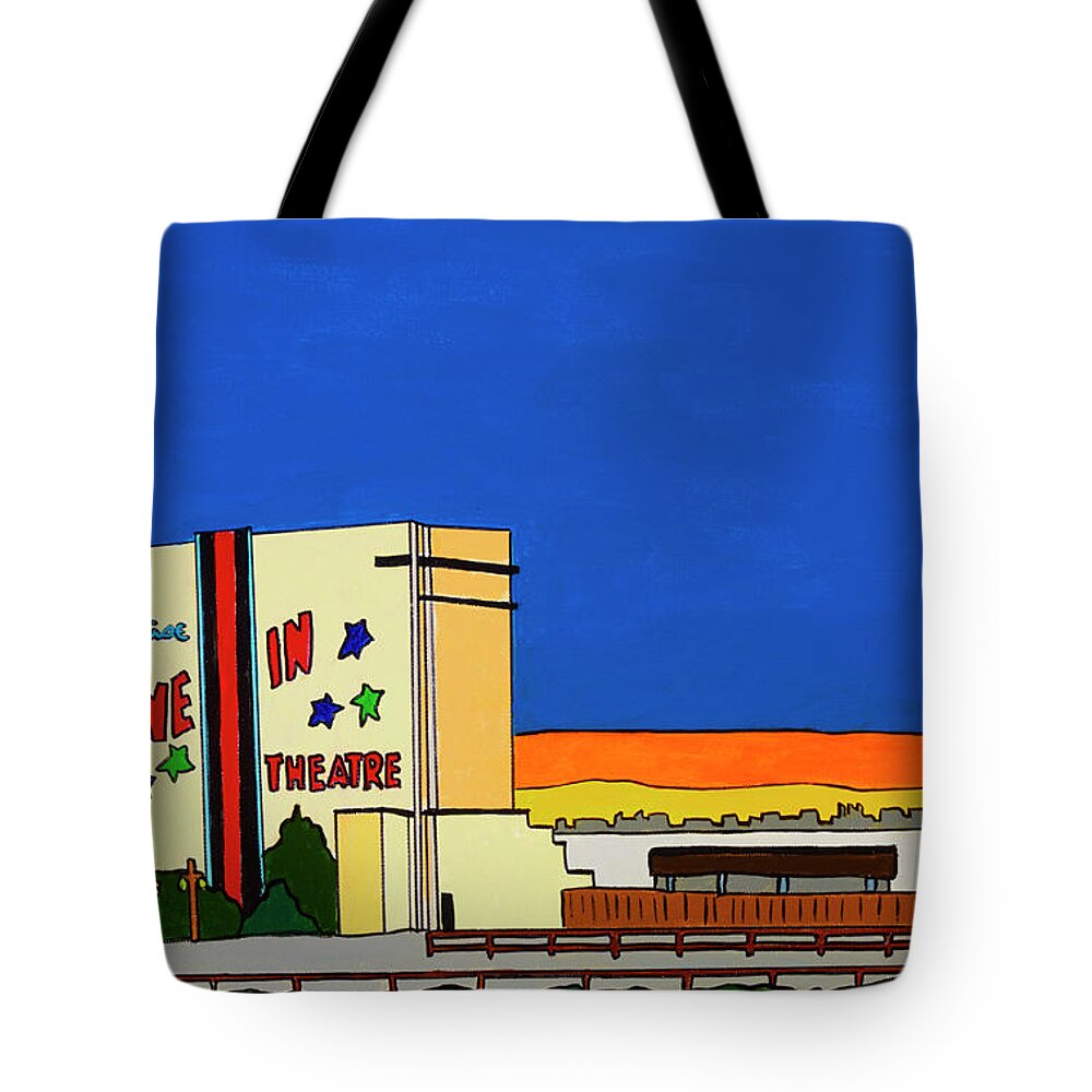 Sunrise Drive-in Valley Stream Movies Tote Bag featuring the painting Sunrise Drive In by Mike Stanko