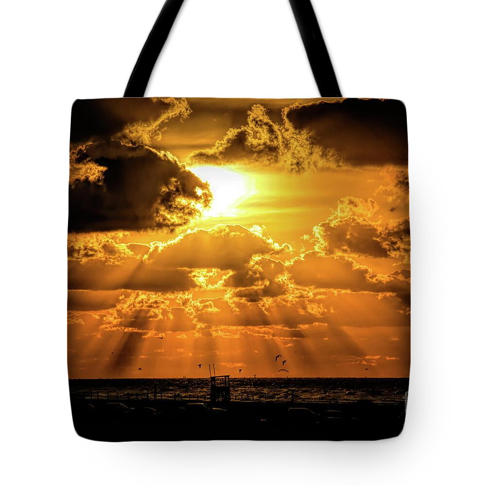 Sunrise Photography Tote Bag featuring the photograph Sunrise in Galveston by Diana Mary Sharpton