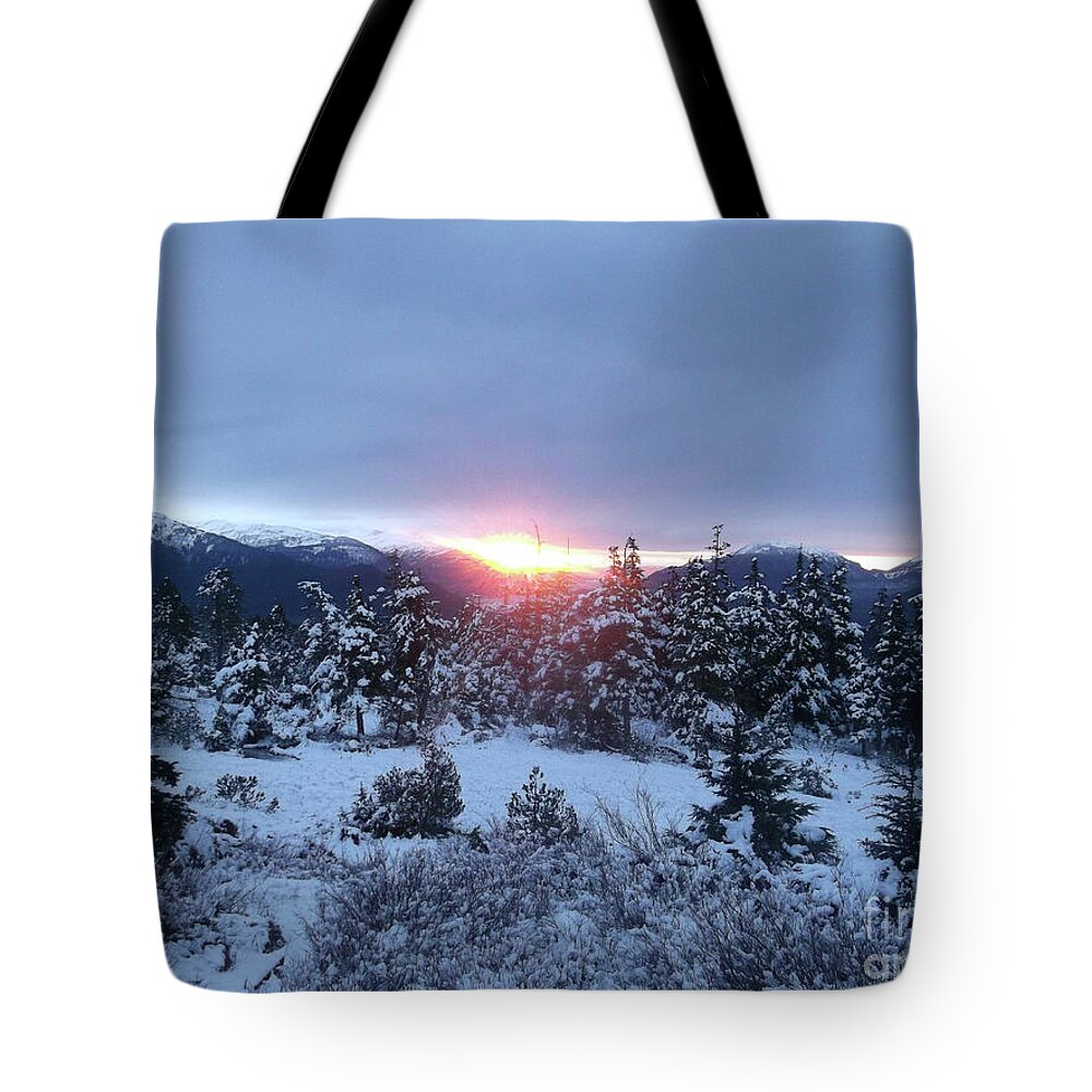 #juneau #alaska #ak #cruise #tours #winter #frozen #clouds #morning #sunrise #vacation #peaceful #cold Tote Bag featuring the photograph Sunrise on a New Day by Charles Vice