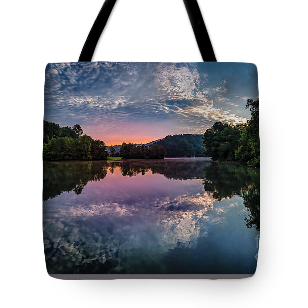 Lake Tote Bag featuring the photograph Sunrise over Patrick Henry Lake by Shelia Hunt