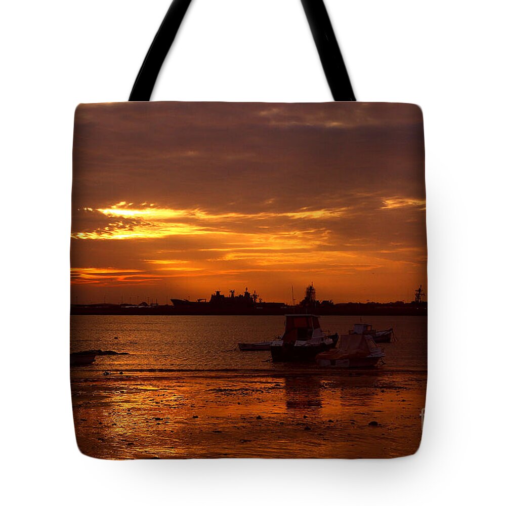 Sunrise Tote Bag featuring the photograph Sunrise over the Base Naval by fototaker Tony