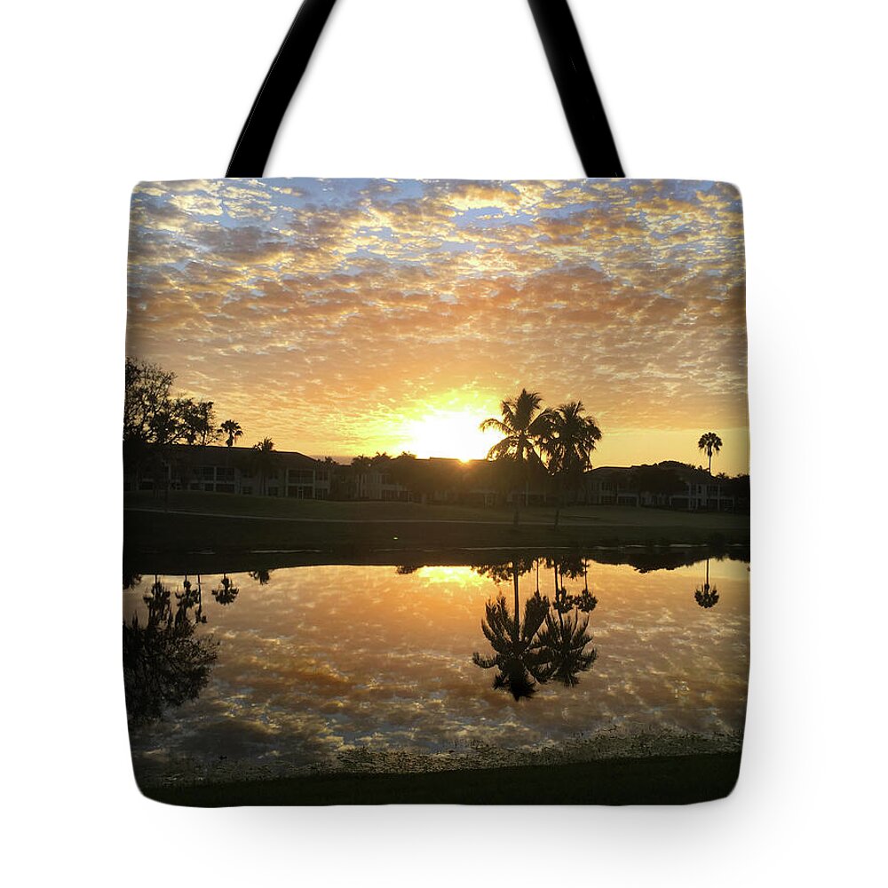 Lexington Country Club Tote Bag featuring the photograph Sunrise Reflection at Lexington in Fort Myers Florida by David T Wilkinson