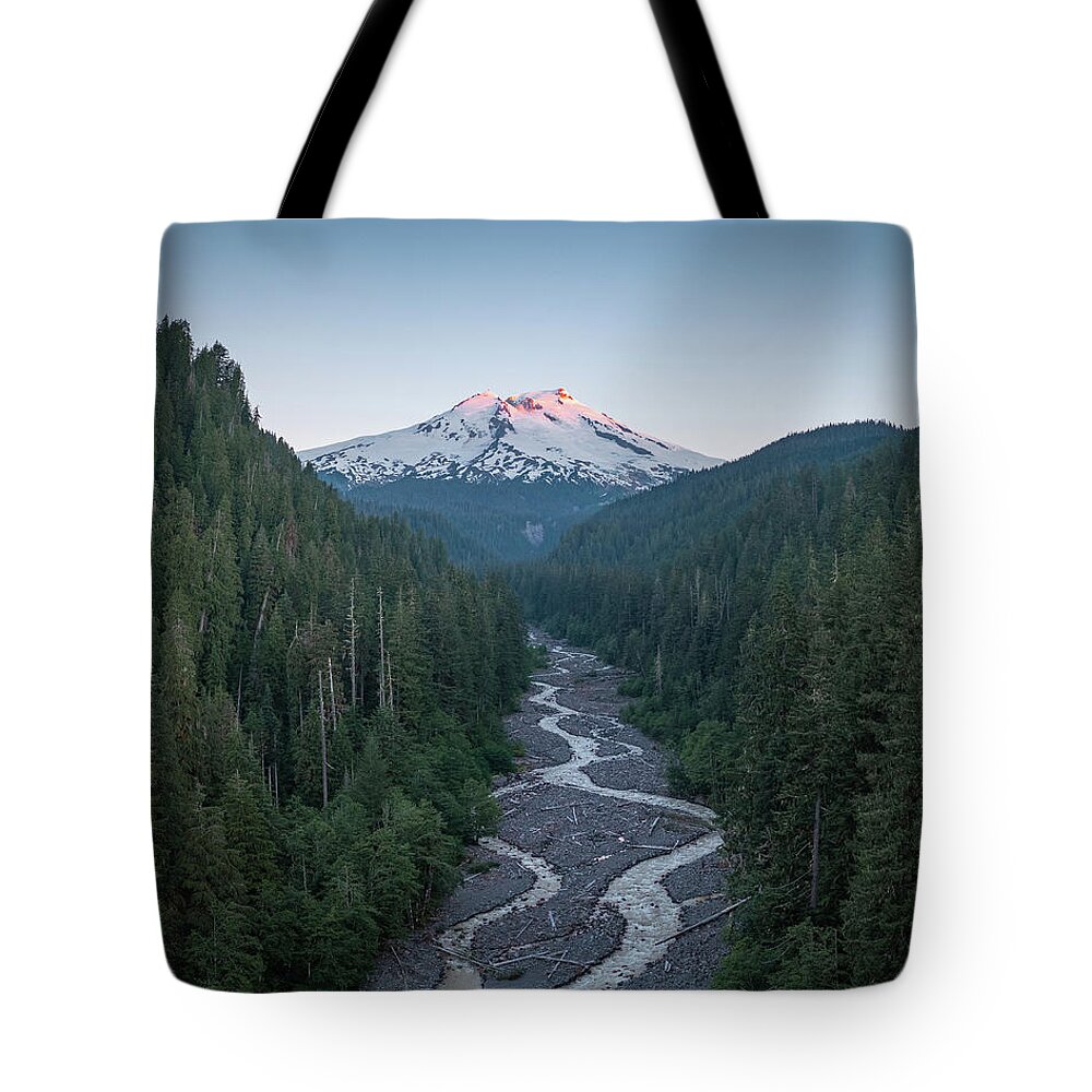 Mount Baker Tote Bag featuring the photograph Sunrise Streams by Michael Rauwolf