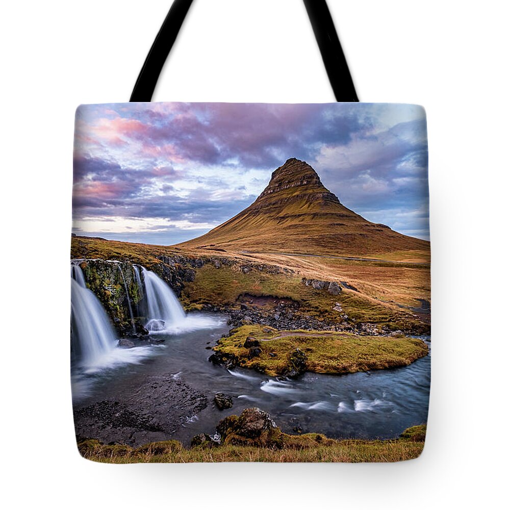 Kirkjufell Tote Bag featuring the photograph Sunset at Kirkjufell by Alexios Ntounas