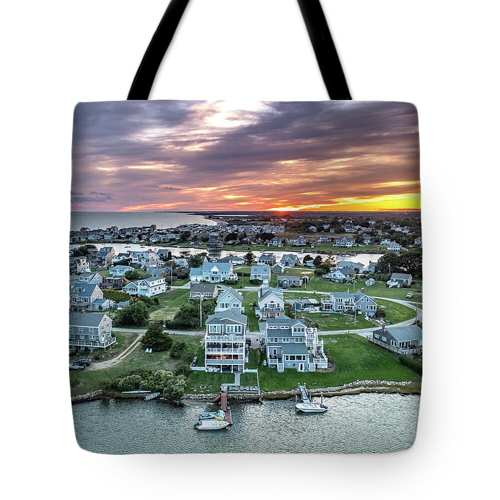 Matunuck Tote Bag featuring the photograph Sunset at Matunuck by Veterans Aerial Media LLC