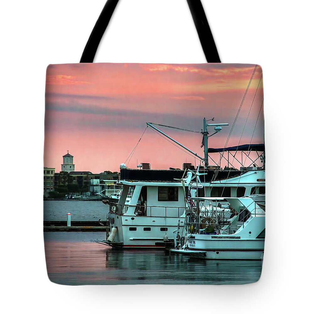 Patriot’s Point Tote Bag featuring the photograph Sunset at Patriots Point by Shelia Hunt