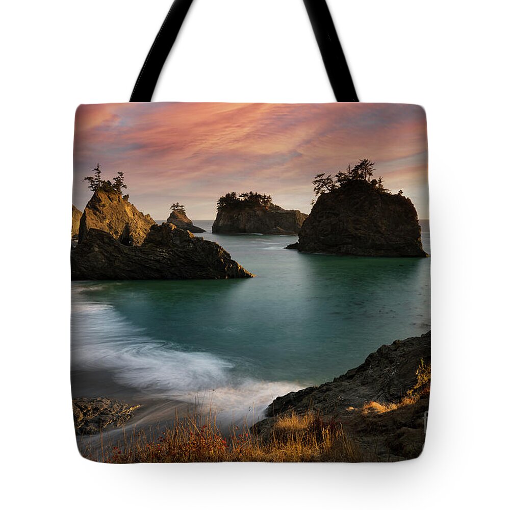Water Photography Tote Bag featuring the photograph Sunset at Secret Beach by Keith Kapple