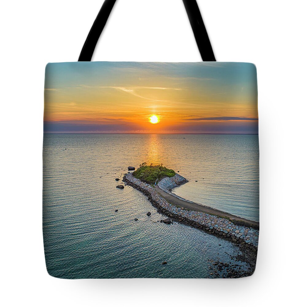 The Knob Tote Bag featuring the photograph Sunset at The Knob  by Veterans Aerial Media LLC