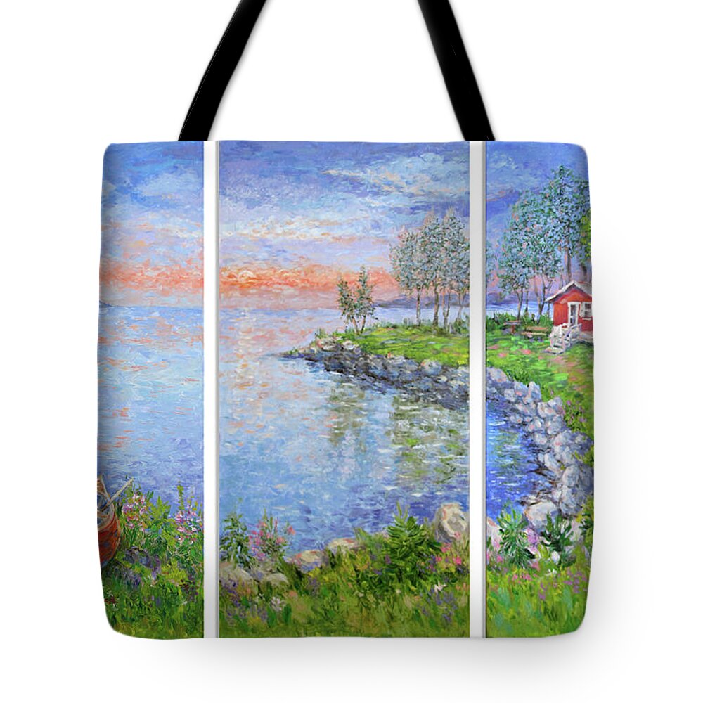 Lake Tote Bag featuring the painting Sunset at the Lake by Jyotika Shroff