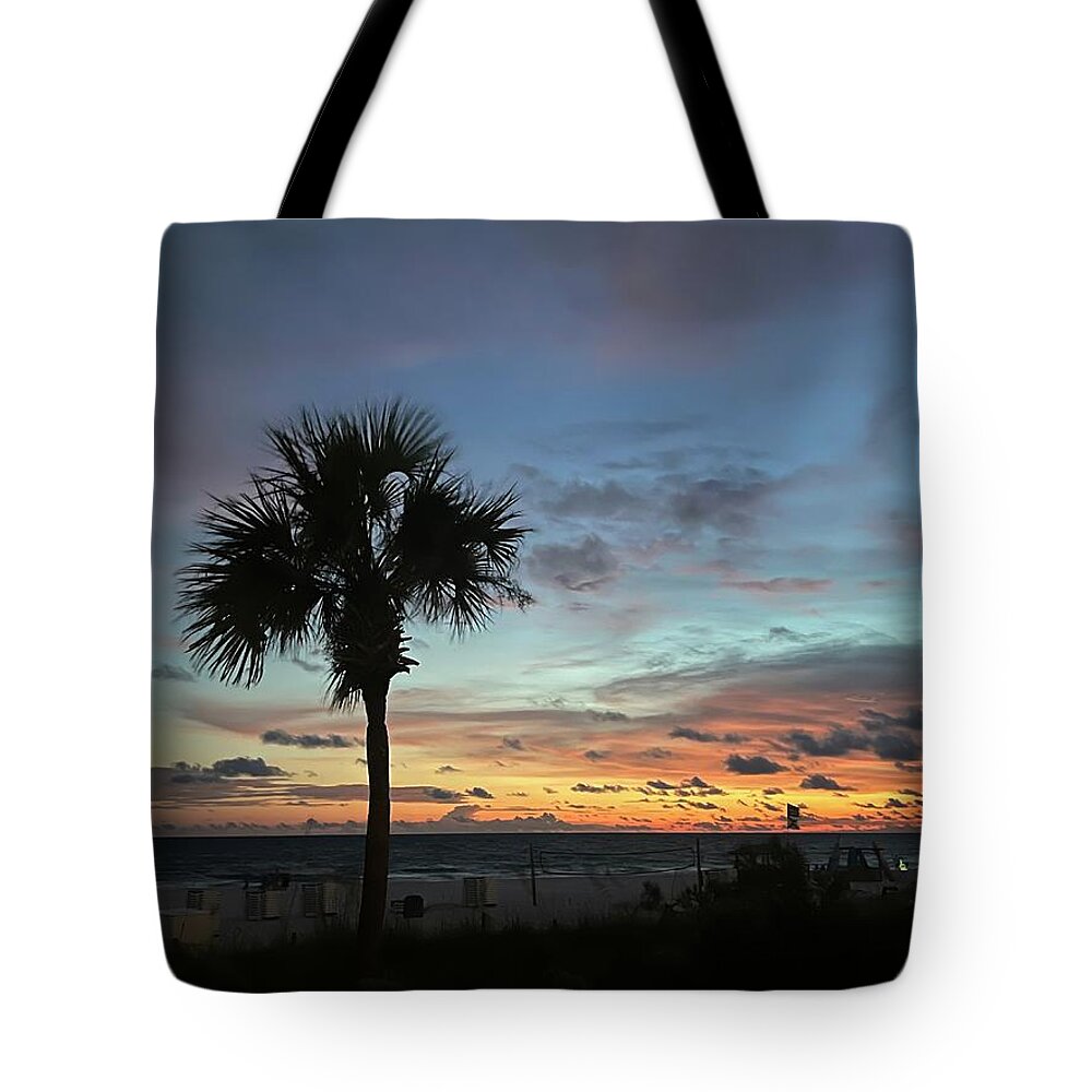 Tree Tote Bag featuring the photograph Sunset at the palm by Jamie Tyler