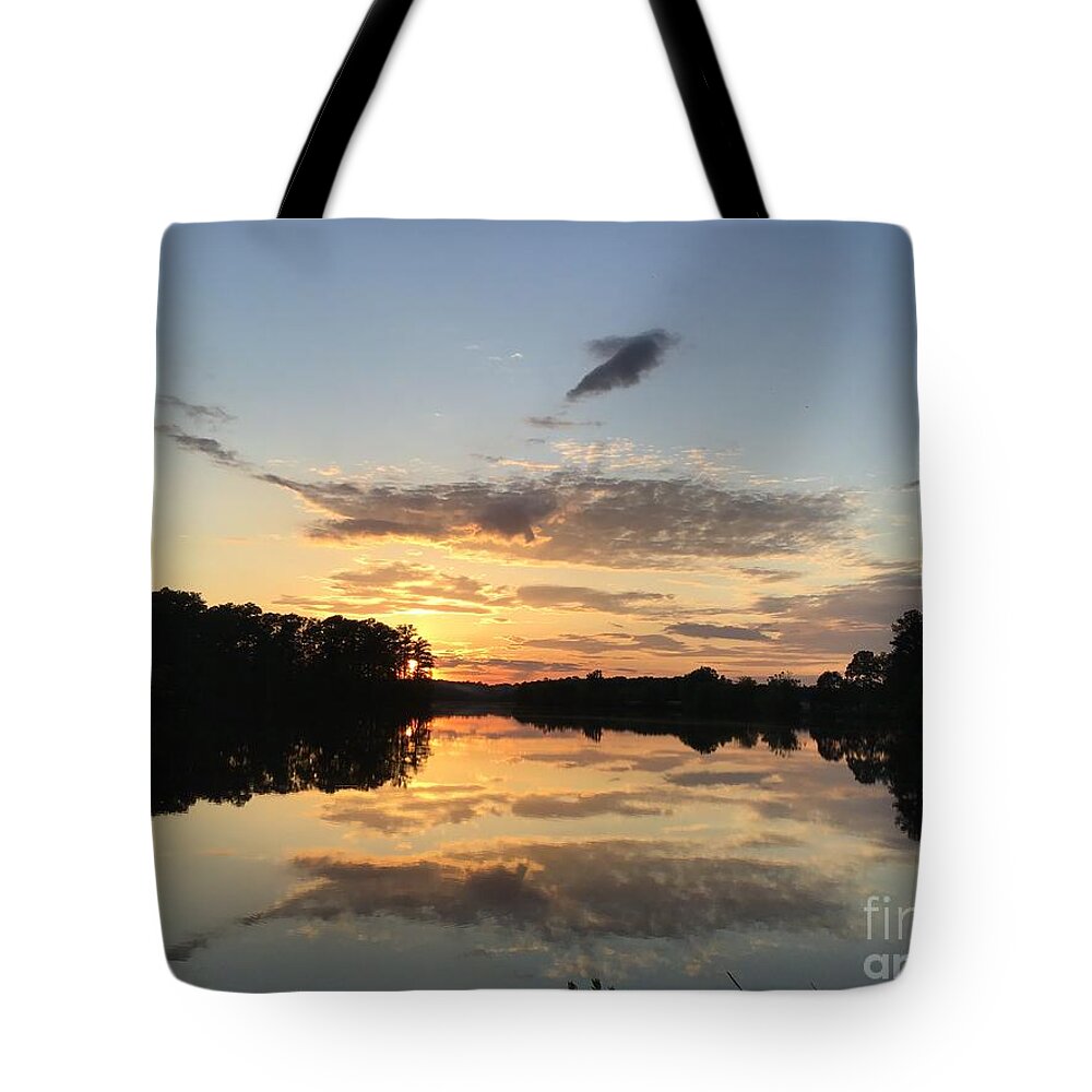 Johnson Mills Tote Bag featuring the photograph Sunset at the Pond 1 by Catherine Wilson
