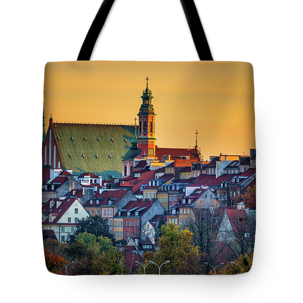 Old Tote Bag featuring the photograph Sunset At Warsaw Old Town In Poland by Artur Bogacki