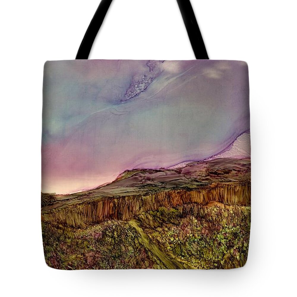 Bright Tote Bag featuring the painting Sunset at Wild Rivers by Angela Marinari