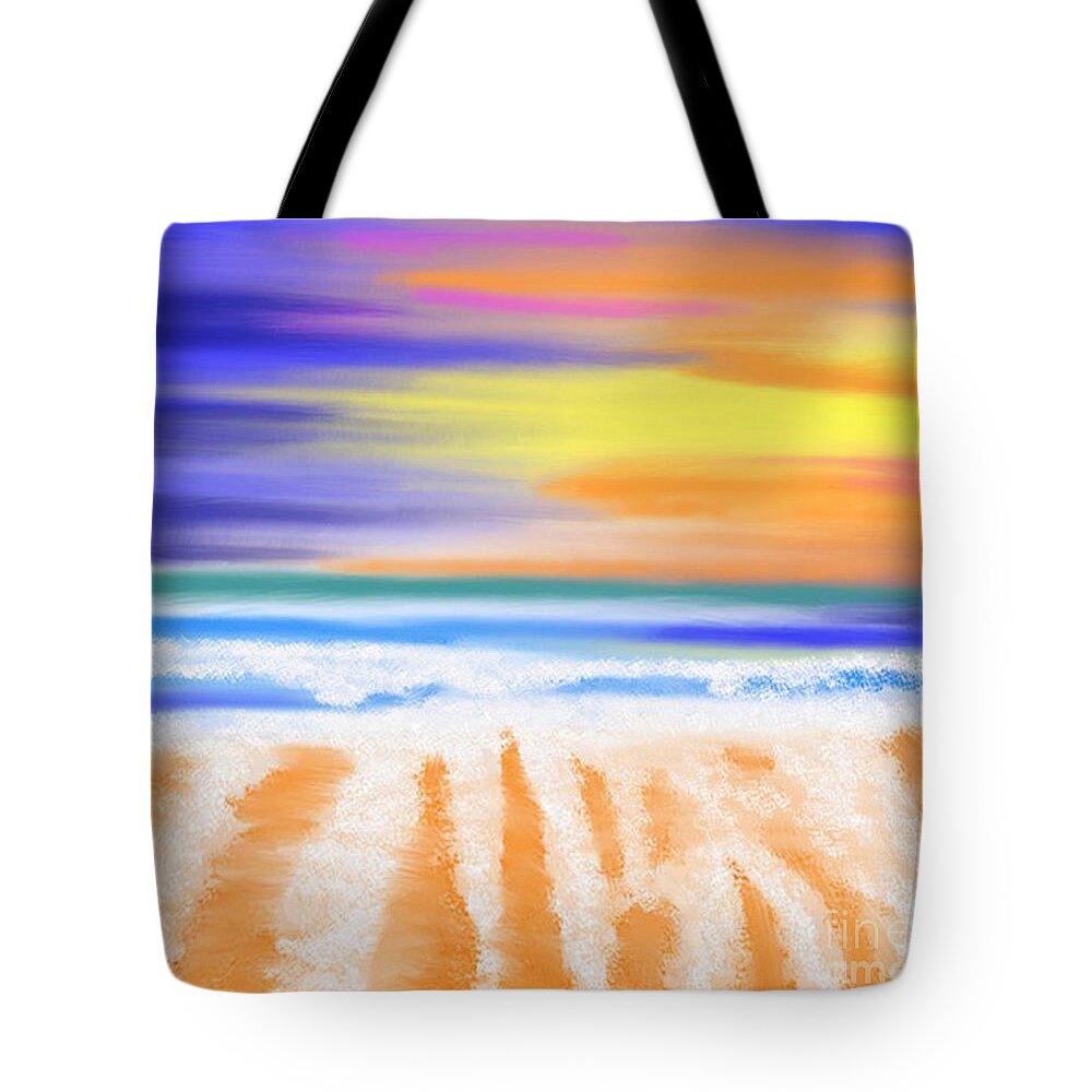 Beach Tote Bag featuring the digital art Sunset beach by Elaine Hayward