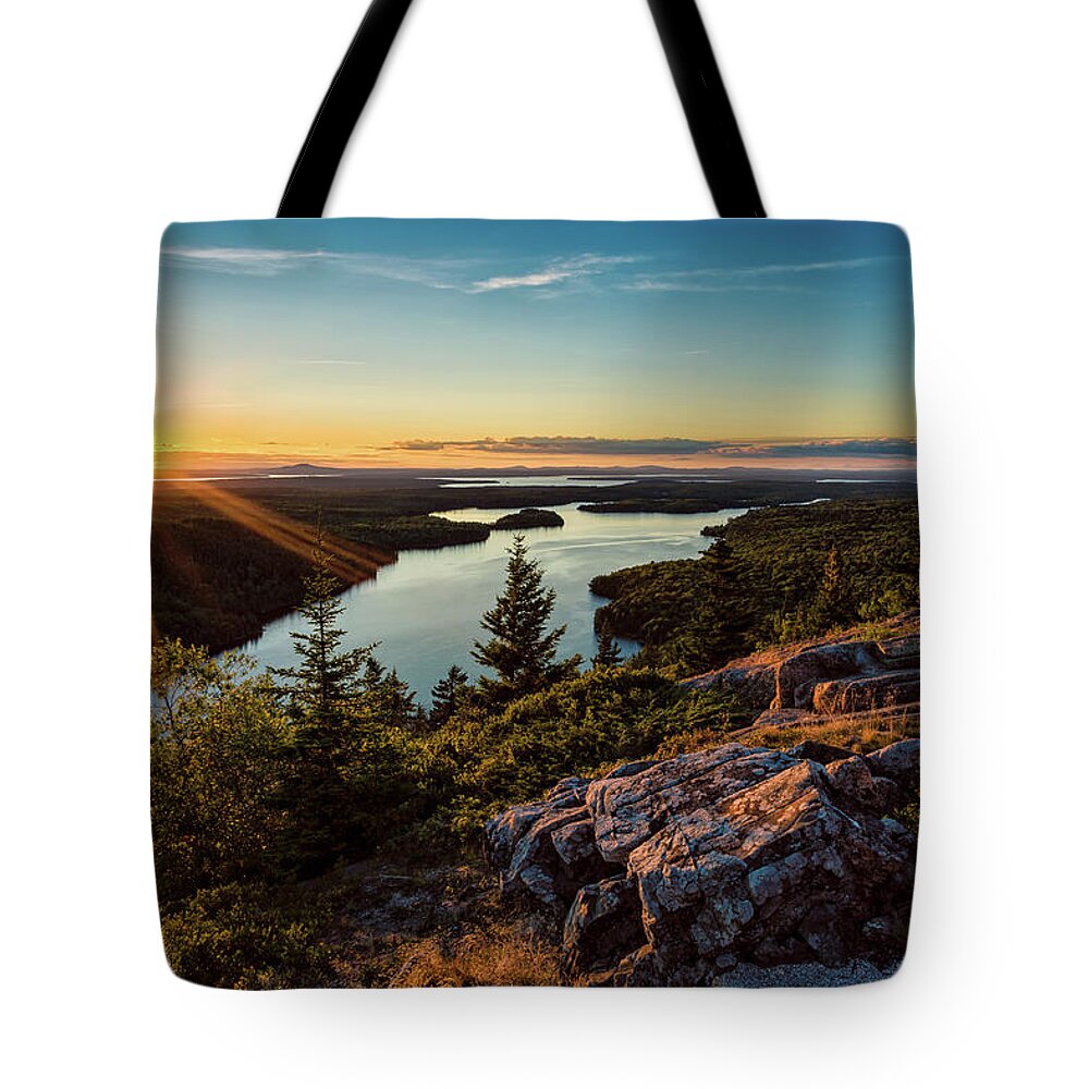 Acadia Tote Bag featuring the photograph Sunset Beech Mountain, Acadia NP by Jeff Sinon