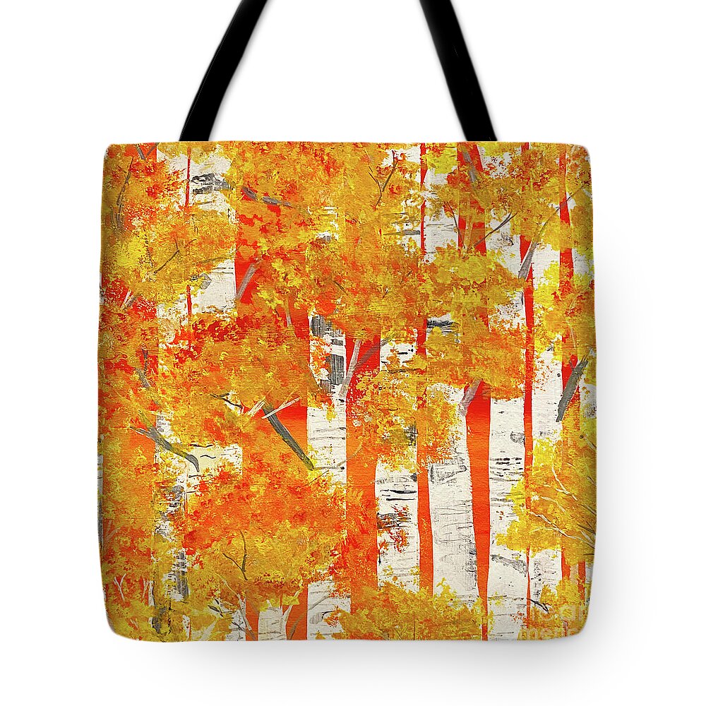 Sunset Tote Bag featuring the painting Sunset Birch Trees by Lisa Neuman