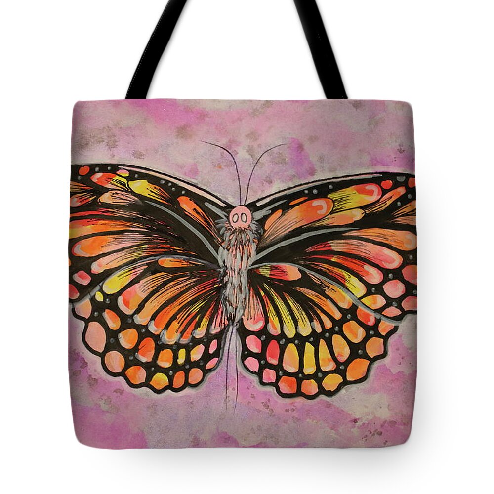 Orange Tote Bag featuring the painting Sunset Butterfly by Kenneth Pope