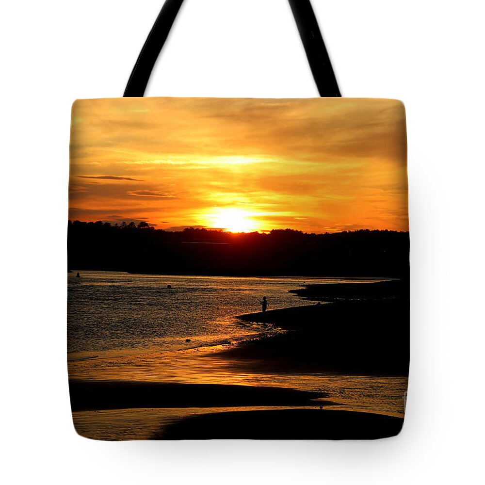 Maine Tote Bag featuring the photograph Sunset Fishing on Drakes ISland by Lennie Malvone