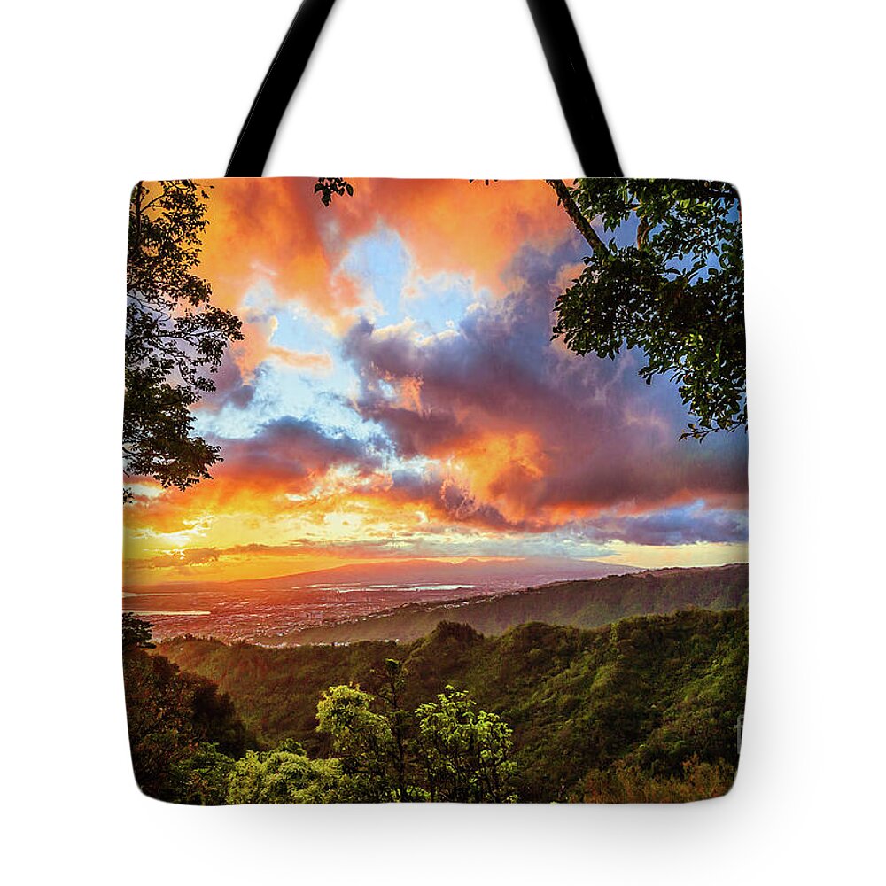 Hawaii Sunset Tote Bag featuring the photograph Sunset From Tantalus Oahu by Aloha Art