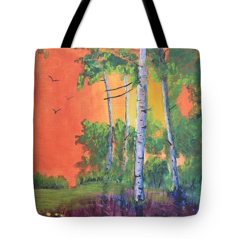 Sunset Tote Bag featuring the painting Sunset Glow by Monika Shepherdson