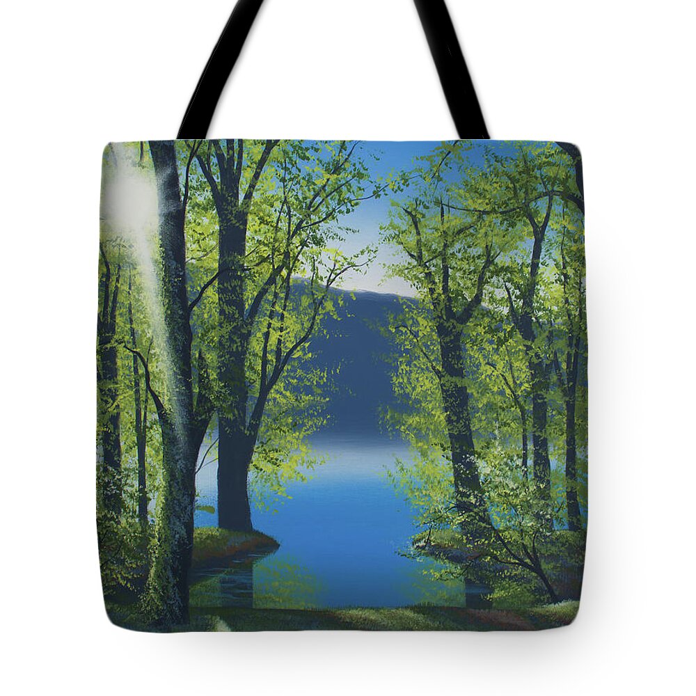 Landscape Tote Bag featuring the painting Sunset in Green by Timothy Stanford