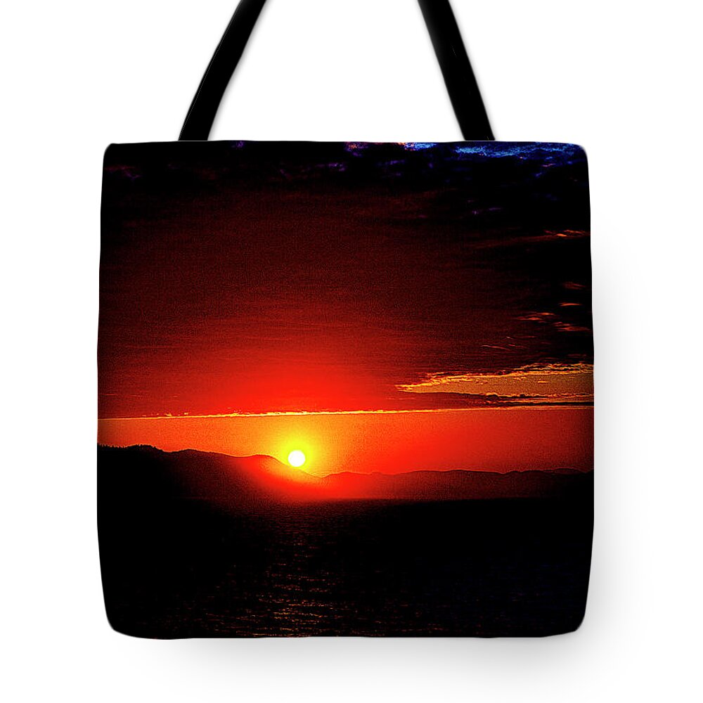 Sunset Tote Bag featuring the digital art Sunset - Inside Passage Alaska by SnapHappy Photos