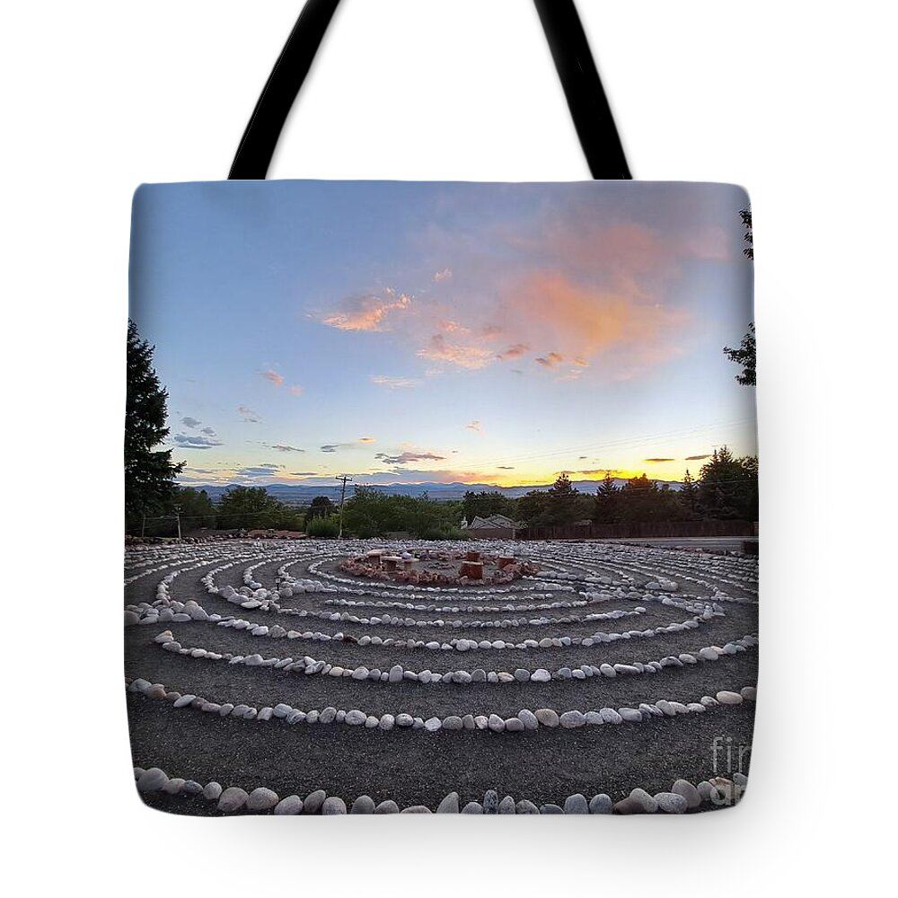 Labyrinth Tote Bag featuring the digital art Sunset Labyrinth Colorado by Mars Besso