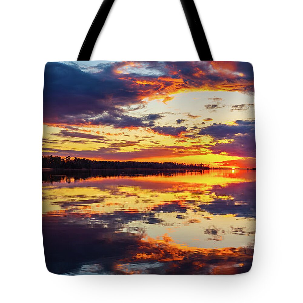 James River Tote Bag featuring the photograph Sunset Mirrored by Rachel Morrison
