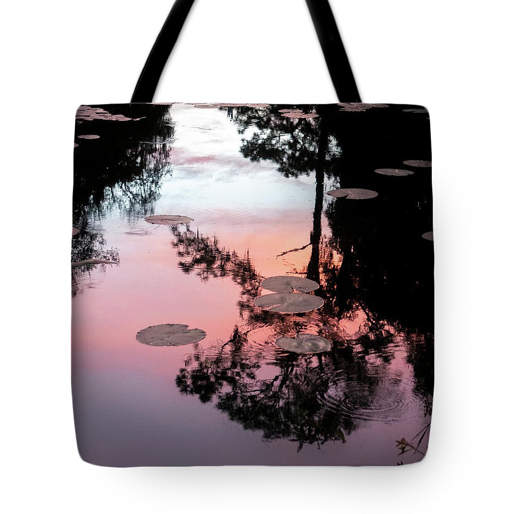 Reflection Tote Bag featuring the photograph Sunset on a Florida pond by Karen Rispin