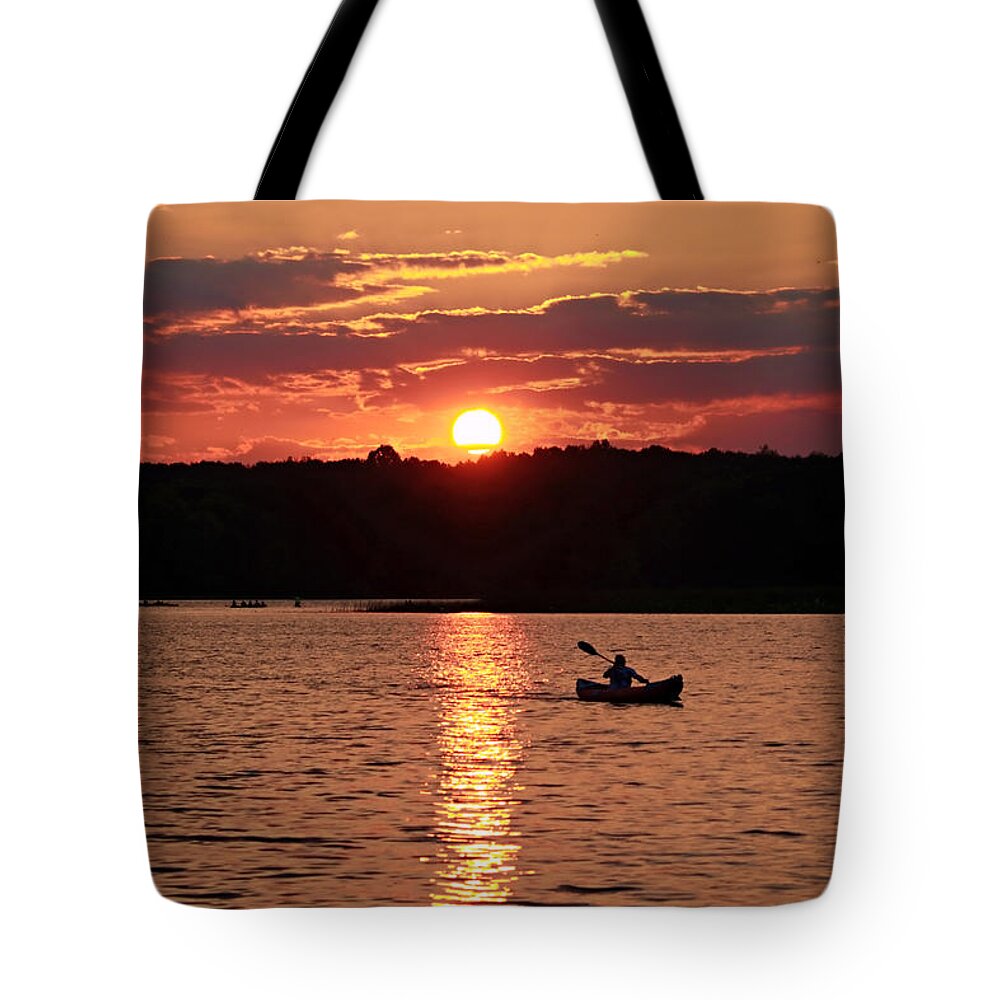 Lake Tote Bag featuring the photograph Sunset on Nimisila Lake by Mary Walchuck