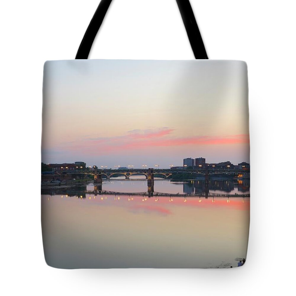 Sunset Tote Bag featuring the photograph Sunset on the Garonne, Toulouse, France by Sean Hannon