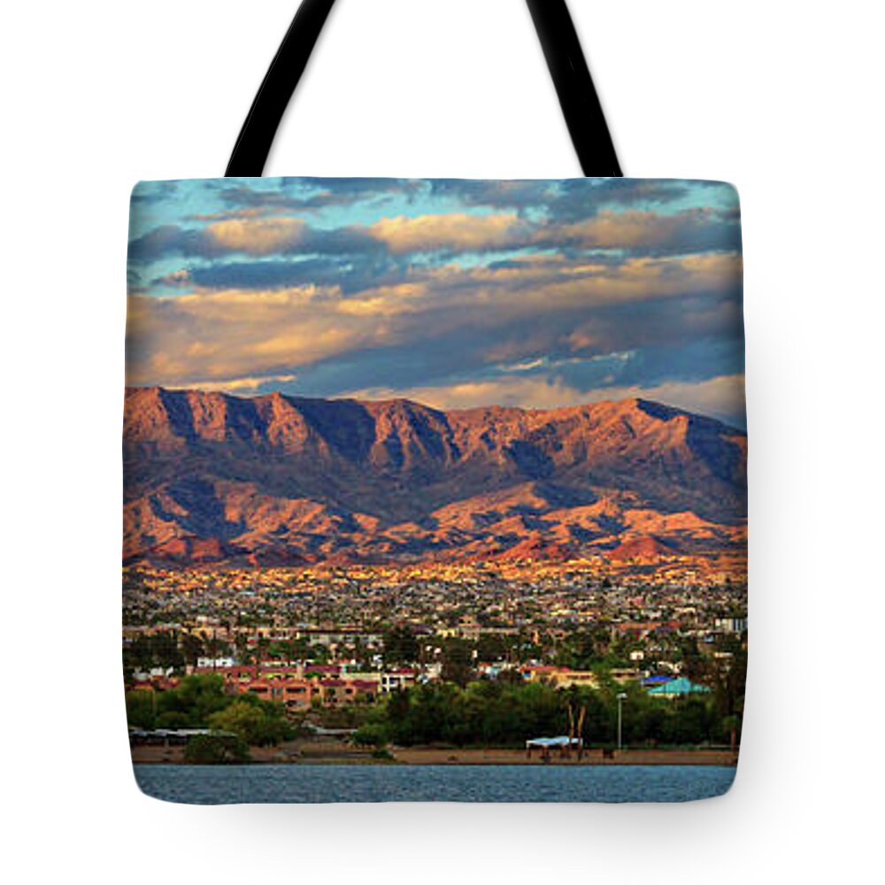 Panorama Tote Bag featuring the photograph Sunset Over Havasu by James Eddy
